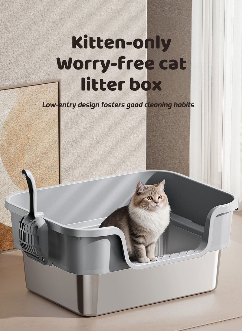 Kidle Cat Litter Box Metal Litter Pan Tray with High Wall Sides Non-Sticky Odorless - Image 2